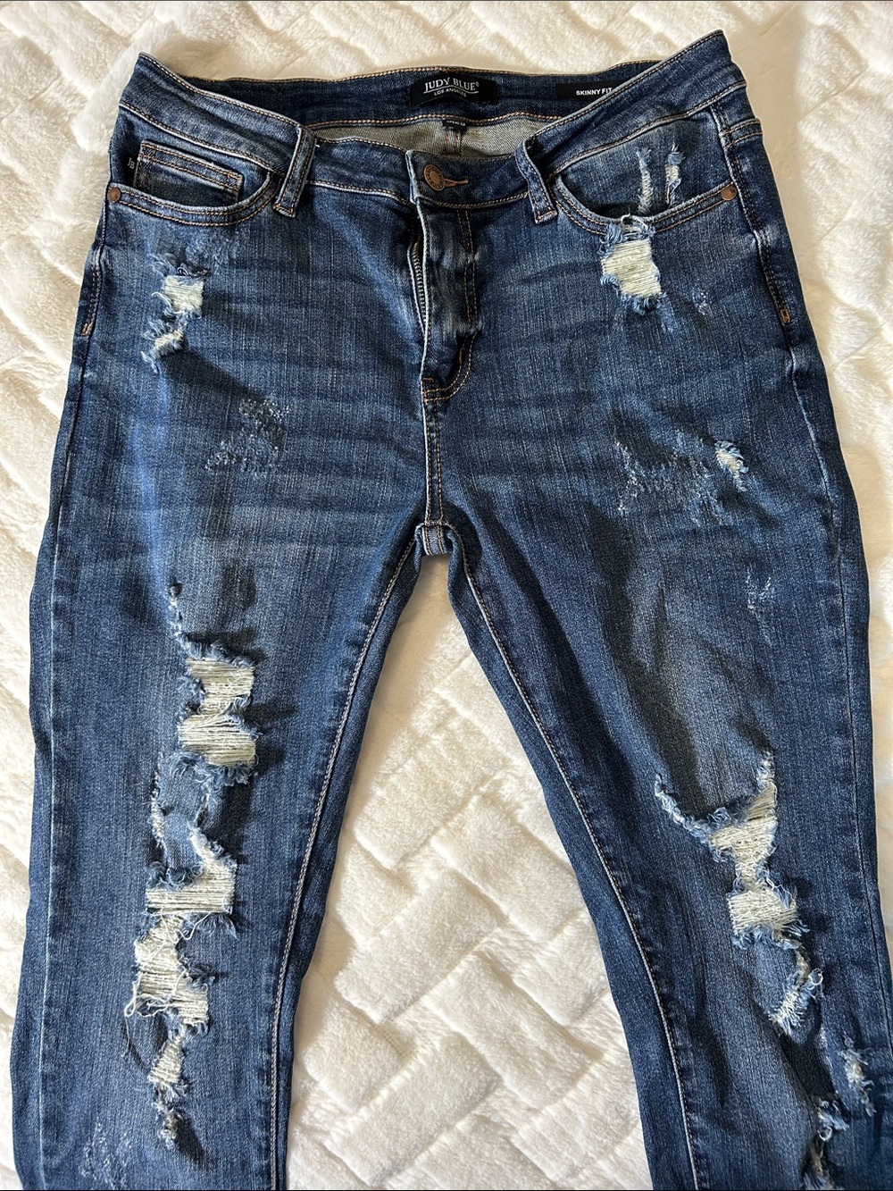 Judy Blue Mid-Dark Blue Distressed Skinny Jeans size 29 - Picture 1 of 6